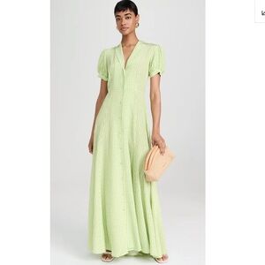 Caroline Constas Gingham Maxi Shirt Dress in Pistachio Gingham